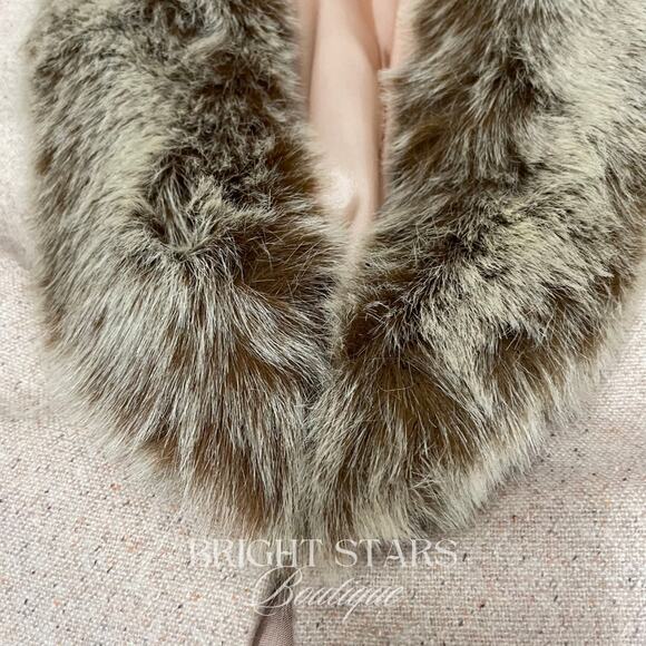 Vintage Rare Jacket Faux Fur Wool Collar ASO Rachel Green Friends Beige Classic - Picture 10 of 12